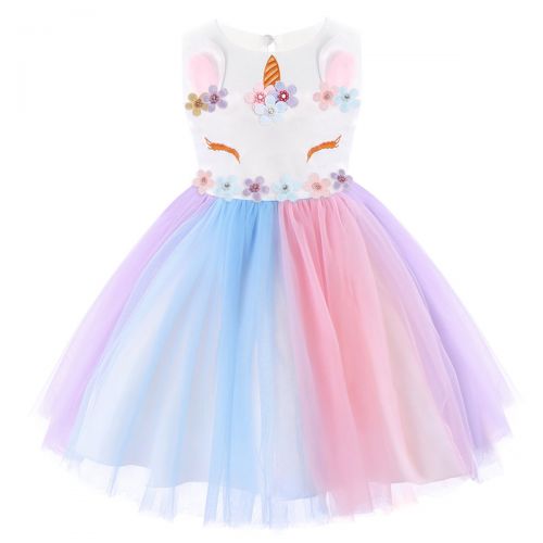  FYMNSI Baby Girls Unicorn Birthday Rainbow Party Tulle Dress Princess Sleeveless Wedding Dress Up Costumes