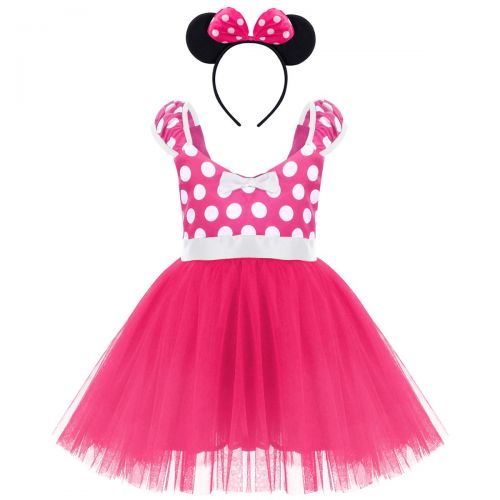 FYMNSI Girls Polka Dots Minnie Birthday Princess Tulle Tutu Dress Christmas Carnival Costume with Headband 1-7T