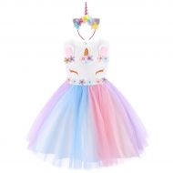 FYMNSI Baby Girls Unicorn Birthday Rainbow Party Tulle Dress Princess Sleeveless Wedding Dress Up Costumes + Headband