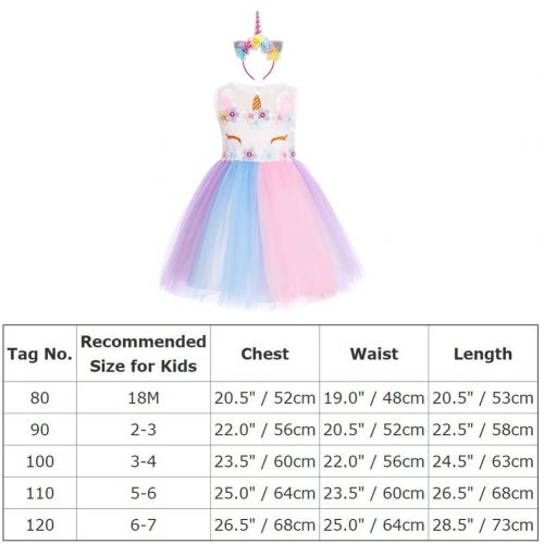  FYMNSI Baby Girls Unicorn Birthday Rainbow Party Tulle Dress Princess Sleeveless Wedding Dress Up Costumes + Headband