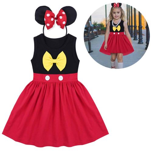  FYMNSI Little Girls Princess Birthday Snow White Belle Minnie Ariel Mermaid Cartoon Costume + Headband 2pcs Outfits