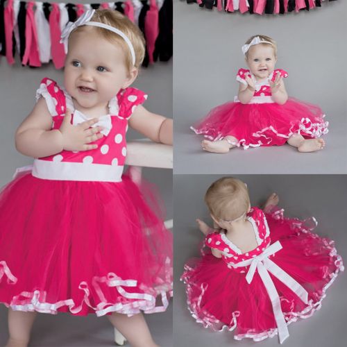  FYMNSI Baby Girls Polka Dots Minnie Birthday Princess Tutu Dress Halloween Carnival Outfits+ Bowknot Headband