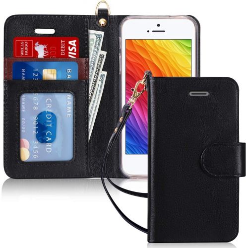  [아마존베스트]FYY Case for iPhone 5/5s/SE (1st gen-2016), [Kickstand Feature] Luxury PU Leather Flip Wallet Phone Case Folio Cover with [Card Holder][Wrist Strap] for iPhone 5/5s/SE (1st gen-201