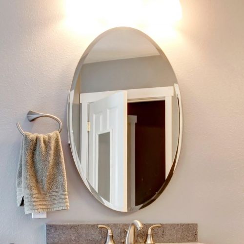  Fab Glass and Mirror Oval Beveled Polish Frameless Wall Mirror with Hooks, 22 x 30, White