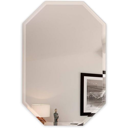  Fab Glass and Mirror 24 x 36 Octagon Bevel Polish with 3 Hooks Frameless Wall