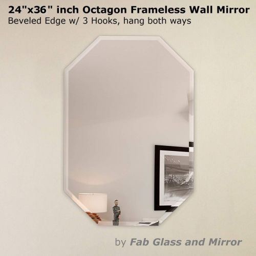  Fab Glass and Mirror 24 x 36 Octagon Bevel Polish with 3 Hooks Frameless Wall