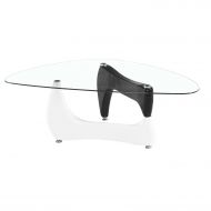 Fab Glass and Mirror Style Gloss Legs Modern Coffee, Dining Room Glass Table, 47, White and Black