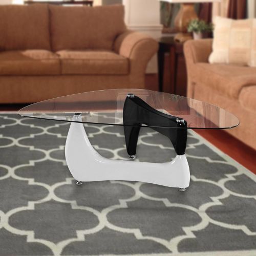  Fab Glass and Mirror Style Gloss Legs Modern Coffee, Dining Room Glass Table, 47, White and Black