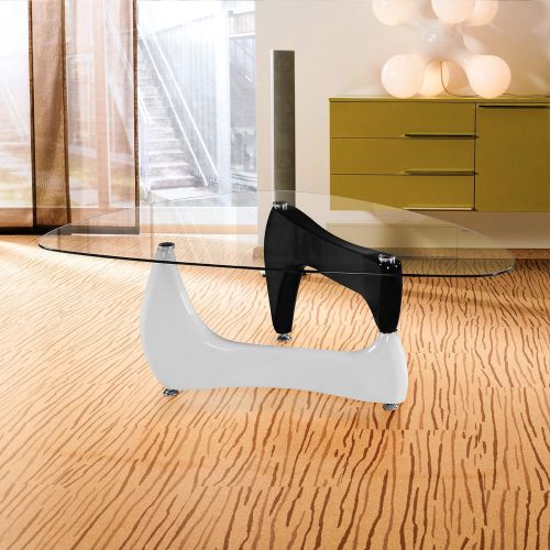  Fab Glass and Mirror Style Gloss Legs Modern Coffee, Dining Room Glass Table, 47, White and Black