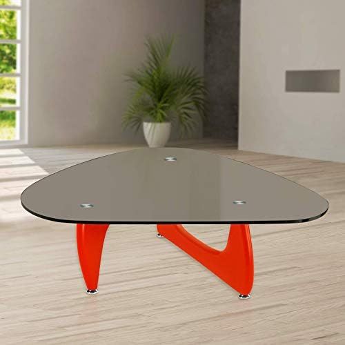  Fab Glass and Mirror Noguchi Style Red Color with Black Top Glass Coffee Table, 47,