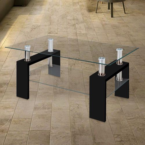  Fab Glass and Mirror Modern Glass Coffee Table, Black
