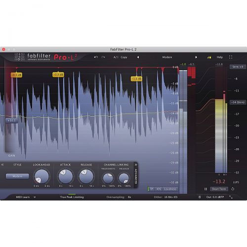  FabFilter},description:Pro-L 2 is a major update to the Pro-L 2 limiter plug-in. With four brand-new limiting algorithms, Modern for general all-purpose limiting , aggressive