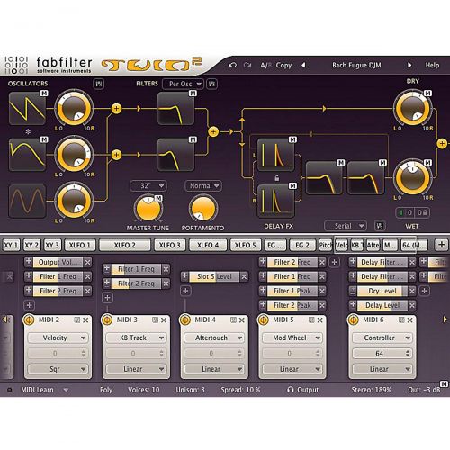  FabFilter},description:FabFilter Twin 2 is equipped with the best possible oscillators, award-winning filters and an innovative interface that makes sound design a breeze! Rather u