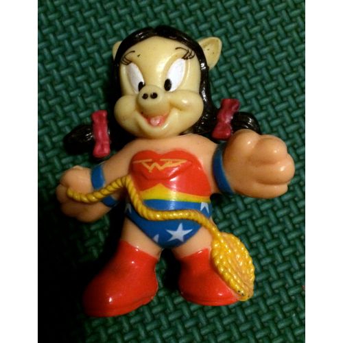  FabFinds42 Wonder Woman,Petunia Doll,Pig Doll,Porky Pig,Pig Toy,Pig Figurine,Super Woman Toy,Vinyl Pig Figure,Small Pig,Supehero Toy,Superhero Figure