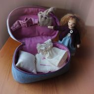 /FabricWoolLove Bendy doll playset, dollhouse doll, posable Waldorf style doll, with wardrobe, carry bag