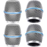 Facmogu 4PCS Silver Metal Windscreen Heads, Microphone Ball Head Mesh Grill Metal Windscreen with Black Interior Foam Filter, Vocal Microphone Replacement Grille for Wireless Mic Beta87 Beta87A