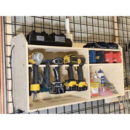  Factory Crafts Cordless Drill Tool Holder Organization Rack Wood Shelf Case Organizer 5-Slot Multi Storage