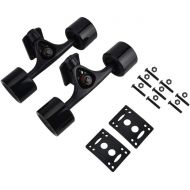 Fafeims 2pcs/Set 10.24in Skateboard Longboard Truck Combo Set with Wheel Riser Pad Bearing Hardware Accessory (Black Shaft Black Wheel)