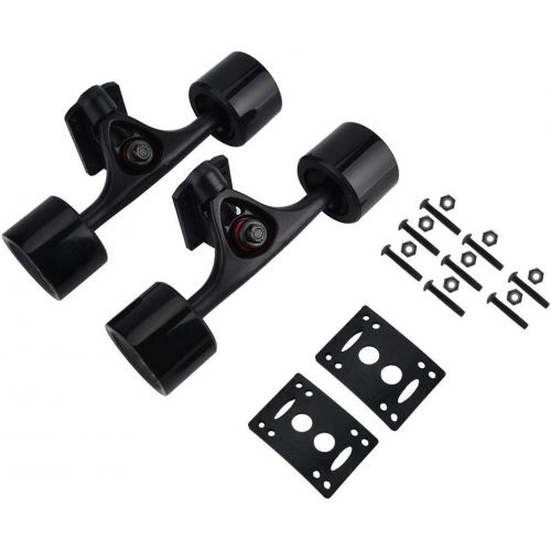  Fafeims 2pcs/Set 10.24in Skateboard Longboard Truck Combo Set with Wheel Riser Pad Bearing Hardware Accessory (Black Shaft Black Wheel)