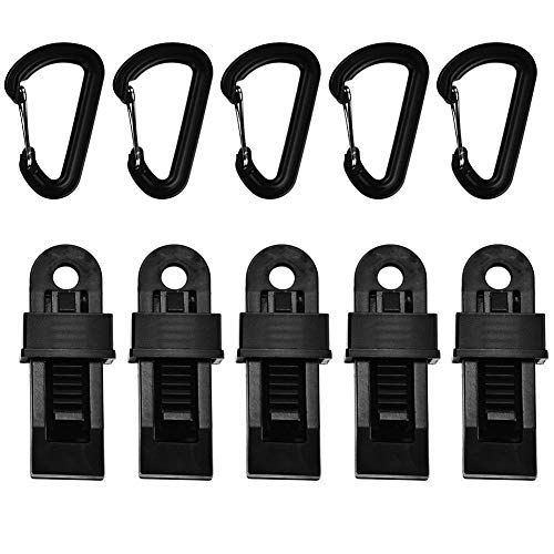  Fafeims 5 Pcs Tent Clip Tent Snaps with 5 Pcs D Shape Locks Camping Accessories for Camping Awning Canopy Clamp