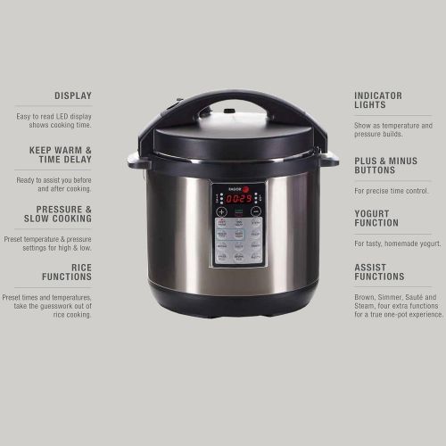  Fagor LUX Multi-Cooker, 6 quart, Electric Pressure Cooker, Slow Cooker, Rice Cooker, Yogurt Maker and more, Silver - 670041880