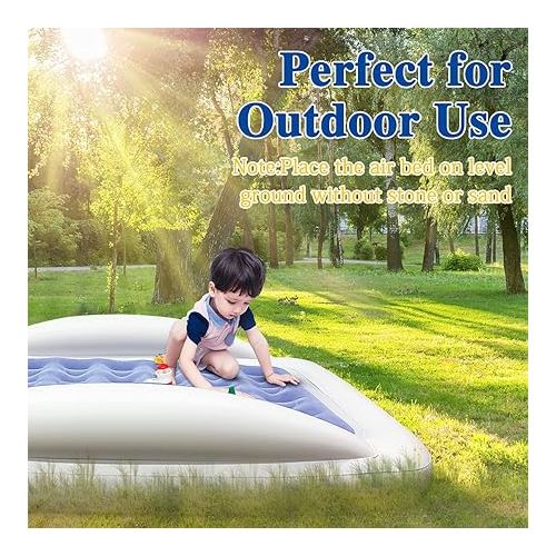  Inflatable Kids Travel Bed Toddler Air Mattress Set - Portable Blow Up Mattress Sleeping Bed Cot with Security Bed Rails and Electric Pump Ideal for Road Trip Camping Sleepovers etc. (Upgraded)