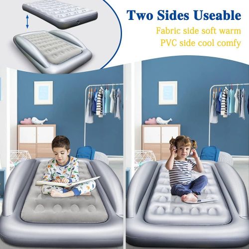  Fahuac Inflatable Kids Travel Bed?Toddler?Air Mattress Set - Portable Blow Up Mattress Sleeping Bed Cot with Security Bed Rails and Electric Pump?Ideal for Road Trip Camping Sleepovers et