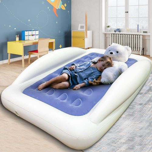  Fahuac Inflatable Kids Travel Bed?Toddler?Air Mattress Set - Portable Blow Up Mattress Sleeping Bed Cot with Security Bed Rails and Electric Pump?Ideal for Road Trip Camping Sleepovers et