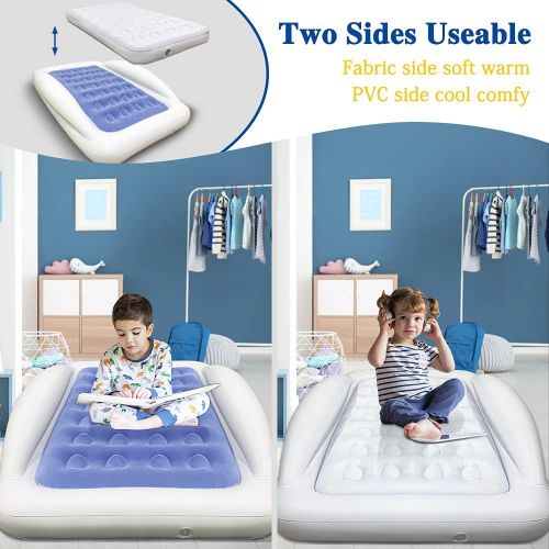  Fahuac Inflatable Kids Travel Bed?Toddler?Air Mattress Set - Portable Blow Up Mattress Sleeping Bed Cot with Security Bed Rails and Electric Pump?Ideal for Road Trip Camping Sleepovers et