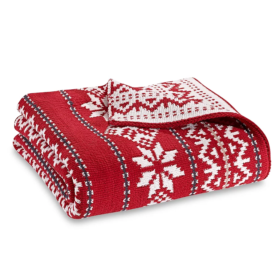 /Fair Isle Knit Throw Blanket in Red