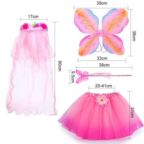  Fairy Costume, Sinuo Costume Set With Wings,Tutu,Wand and Veil Princess Set Fit Girls Age 3-8(Pink)