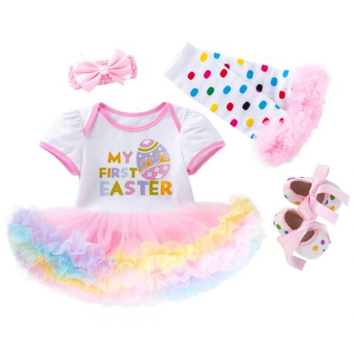  Fairy Baby Newborn Baby Girl Easter Dress Cotton 3/4pcs My 1st Easter Outfit Bunny Eggs Romper Bodysuit Tutu Skirt Set