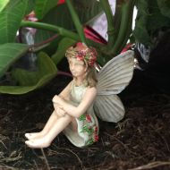 FairyBestWishes Fairy Garden | Christmas Miniature Caroline Resin Figurine | White Dress Red Flower | Lovely Statue Outdoor Decor Girl Fairies