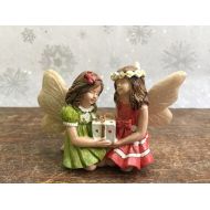 FairyBestWishes Winter Fairy Garden | Miniature Christmas Sister Fairies Jackie & Jenny Sharing Gift Package | Resin Figurine Statue | Gift Idea!