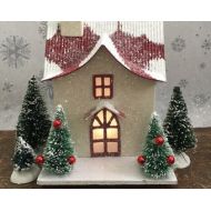 FairyBestWishes Winter Fairy Garden Set | Red Roof Miniature LED Home | Includes 3 Sisal Artificial Trees | Starter Kit Ready to Display Christmas Gift!