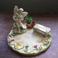 FairyBestWishes Fairy Garden | 6pc Secret Garden Set | Miniature Fairy Figurine Statue w Tulip Patio Pad, Welcome Bench, Plants & Pots | Lovely Gift Idea!