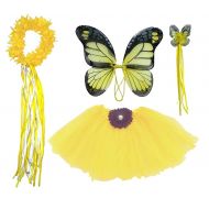 Fairytale Play Girls Yellow Butterfly Monarch Dress Up Costume Age 3-7