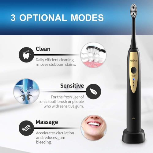  Fairywill Sonic Electric Toothbrush for Adults, with 10 DuPont Brush Heads Ultra-Powerful Cordless...