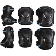 FakeFace Kids Adult 6PCS Sports Protective Gear Set Adjustable Reflective Cycling Roller Skating Knee Elbow Wrist Pads Safety Support Guards Pad Set Equipment for Skateboard, BMX Bike, Inli