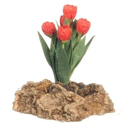  Falcon Dollhouse Miniature Orange Tulip Plant on a Rock