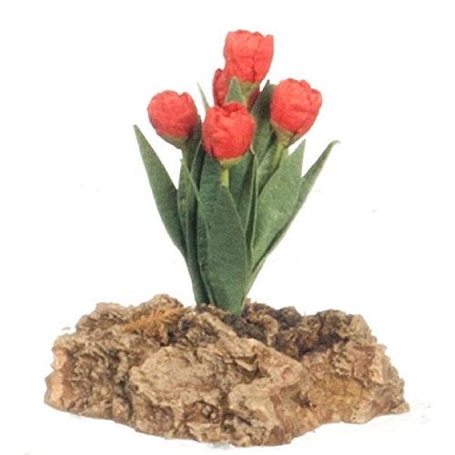  Falcon Dollhouse Miniature Orange Tulip Plant on a Rock