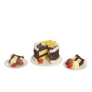 Falcon Miniatures Dollhouse Miniature Chocolate Vanilla Cake w/Two Plates with Cake