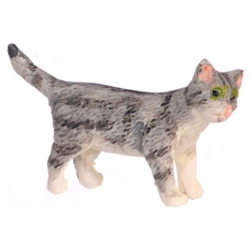  Falcon Miniatures Dollhouse Grey Kitten Standing Turning Right Miniature Pet Cat 1:12