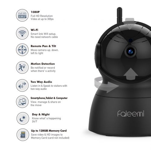  Faleemi 1080P PanTilt Wireless WiFi IP Camera, Home Security Surveillance Video Camera with Two Way Audio, Night Vision for BabyElderPetNannyOffice Monitor FSC881