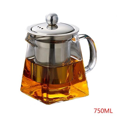  Falliback Glass Water Jug Hitzebestandiges Glas Edelstahl Filtering Teekanne Square Flower Teekanne fuer heissen und Eistee Wasser Saft Getrank 750ml