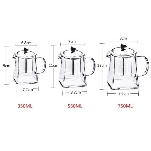  Falliback Glass Water Jug Hitzebestandiges Glas Edelstahl Filtering Teekanne Square Flower Teekanne fuer heissen und Eistee Wasser Saft Getrank 750ml