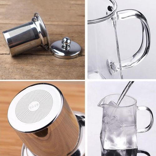  Falliback Glass Water Jug Hitzebestandiges Glas Edelstahl Filtering Teekanne Square Flower Teekanne fuer heissen und Eistee Wasser Saft Getrank 750ml