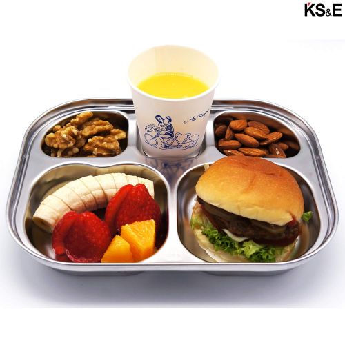  Fam 3 Compartment Tray Stainless Steel Divided Plates by KS&E, Kids Toddlers Babies Tray, BPA Free, Diet Food Control, Camping Dishes, Compact Serving Platter, Dinner Snack, 5 Compartment Plate Silver, S