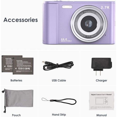  Mini Digital Camera 2.7K Ultra HD 2.88 Inch LCD 44 MP Rechargeable FamBrow Digital Video Camera Pocket Vlogging Camera Kids Cameras with 16X Digital Zoom for Beginner Photography (