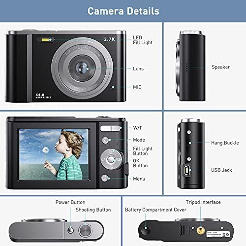  [아마존베스트]FamBrow Digital Camera 2.88 Inch 44 Megapixel 2.7K Mini Digital Cameras with 16X Digital Zoom Compact Digital Camera with 2 Batteries (Black)